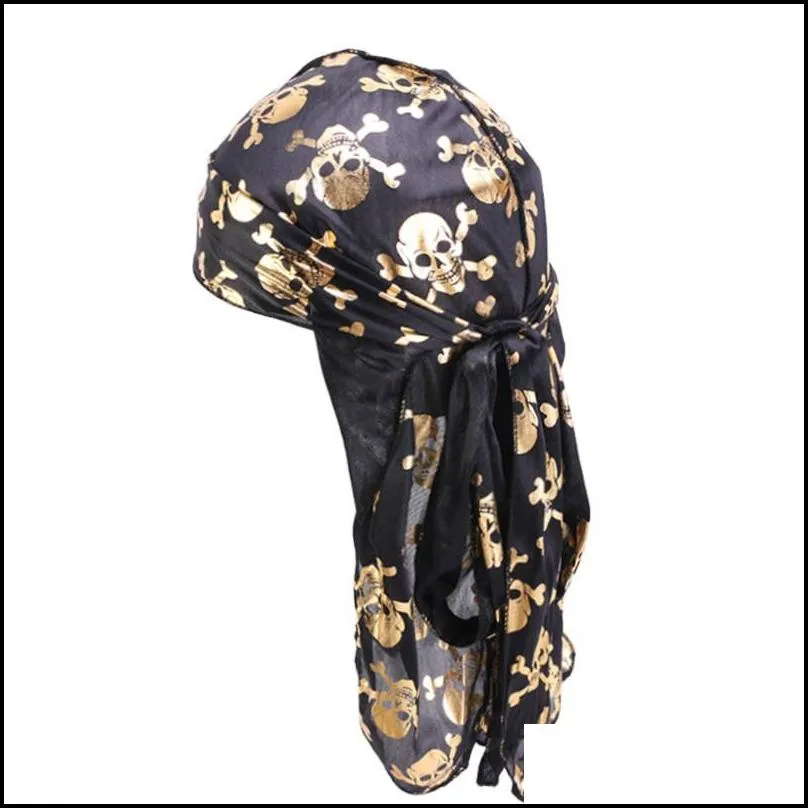 fashion silk long tail scarf cap pirate hat multi colors soft satin durag bandanna turban for women pirate