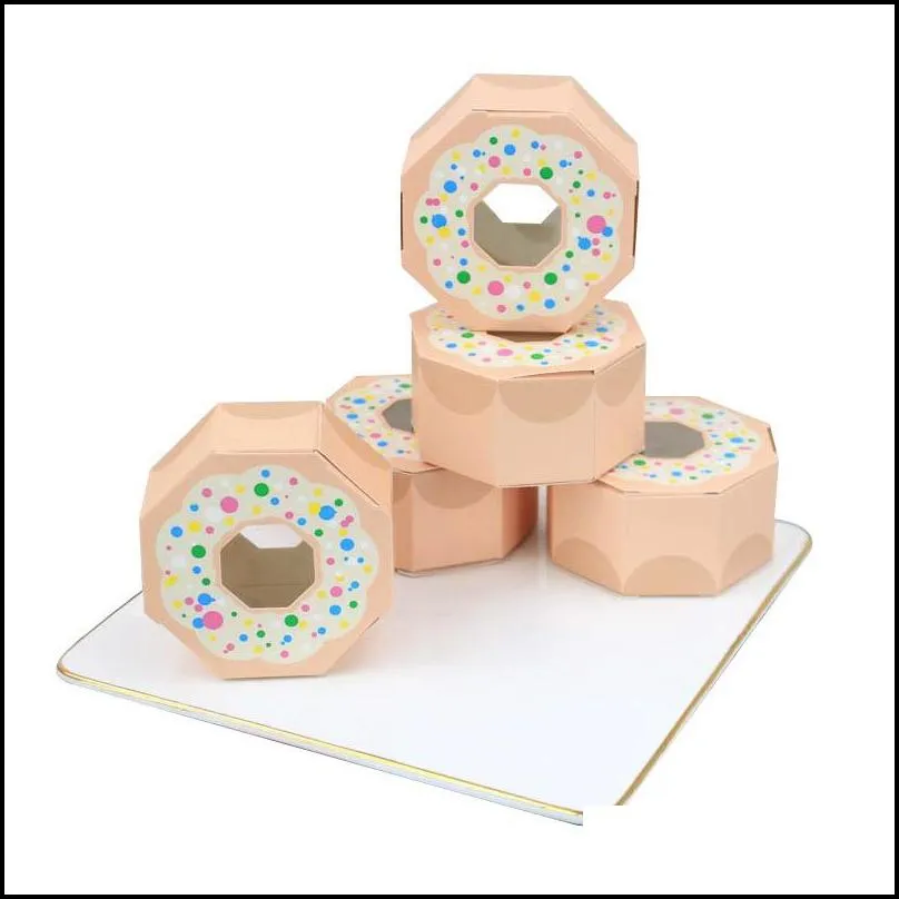 50pcs donuts hexagon chocolate candy gift box diy sweet theme party wedding birthday kids baby shower favor packaging supplies