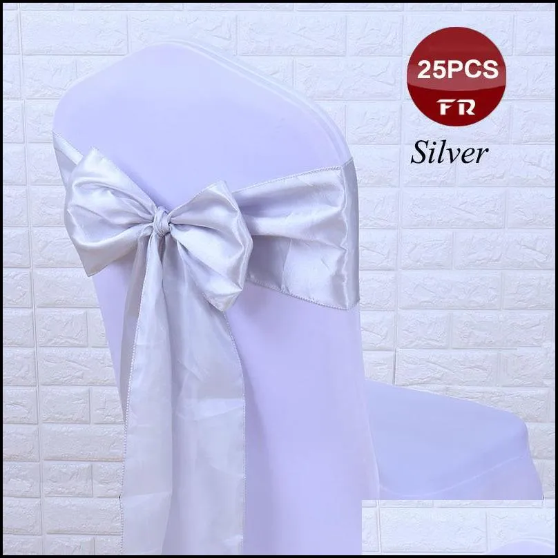  25pc/lot chair sashes bow tie 7 x108 wedding satin gold cover decor party banquet venue 220514