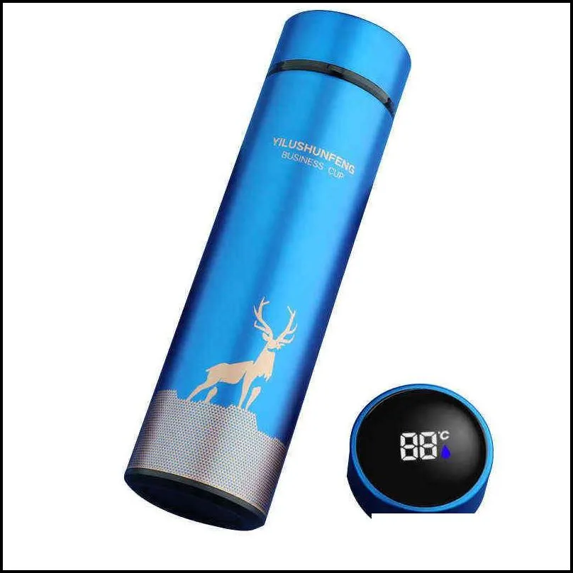 500ml smart thermos water bottle led digital temperature display stainless steel coffee thermal mugs intelligent cups 211029