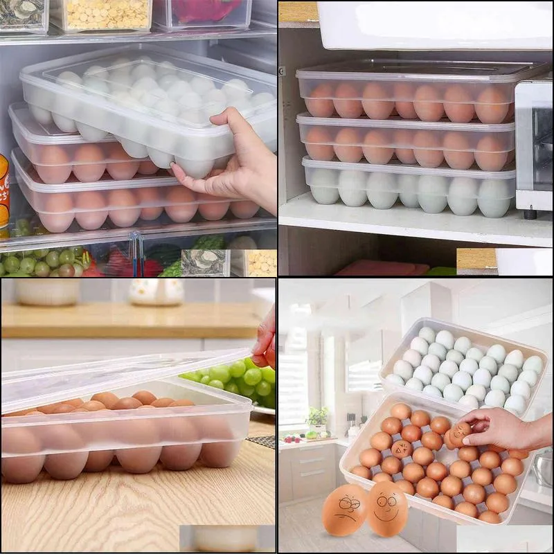 34 grids plastic egg storage box portable food container refrigerator tray holder with lid kitchen tool 211102