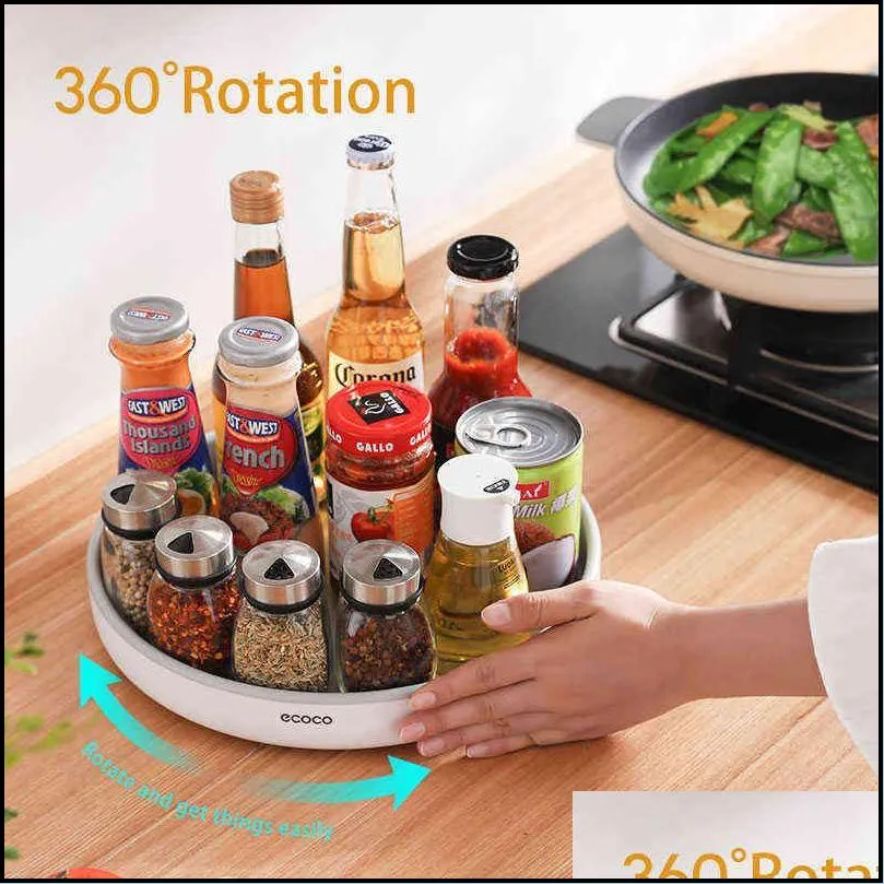 360 rotating storage rack multifunctional seasoning organizer shelf oilproof nonslip kitchen supplies holder for home 211102