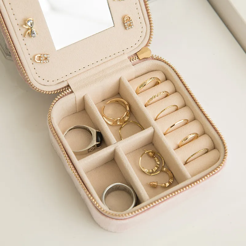 10x10x velvet jewelry organizer display jewelry case boxes with zipper travel ring box necklace ring storage case women girls gift boxes amp bags