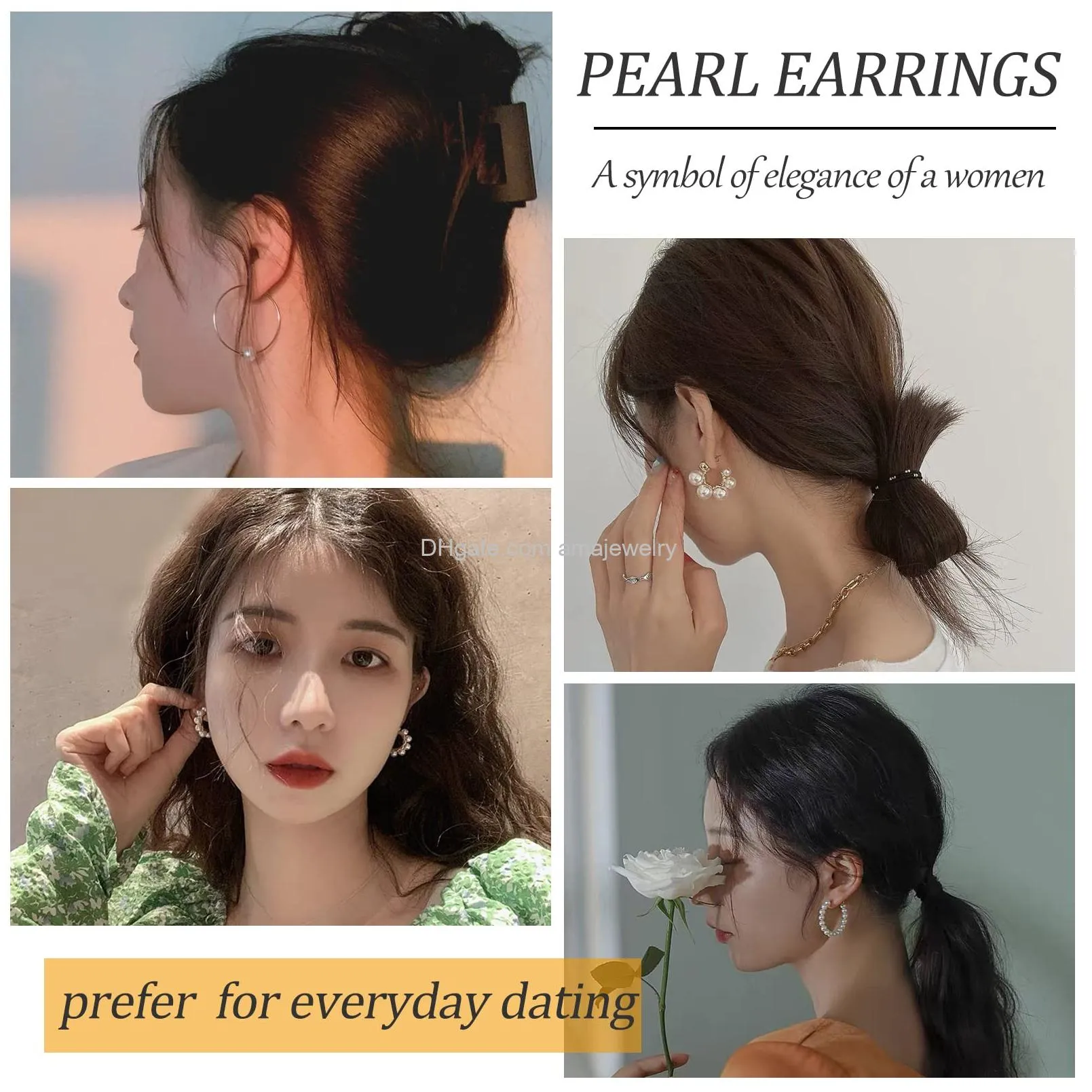 gold hoop earrings set for women multipack fashion dangle heart statement pearl earrings pack hypoallergenic chunky hoops jewelry for birthday party gift