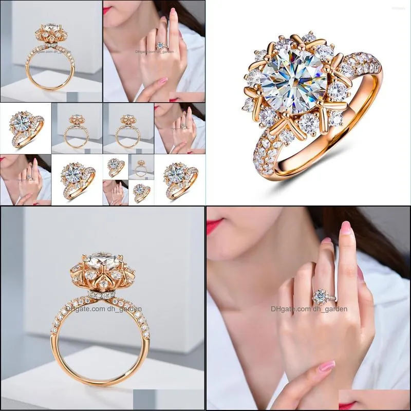 wedding rings luxury female crystal snowflake thin ring trendy rose gold color engagement charm white zircon for womenwedding brit22