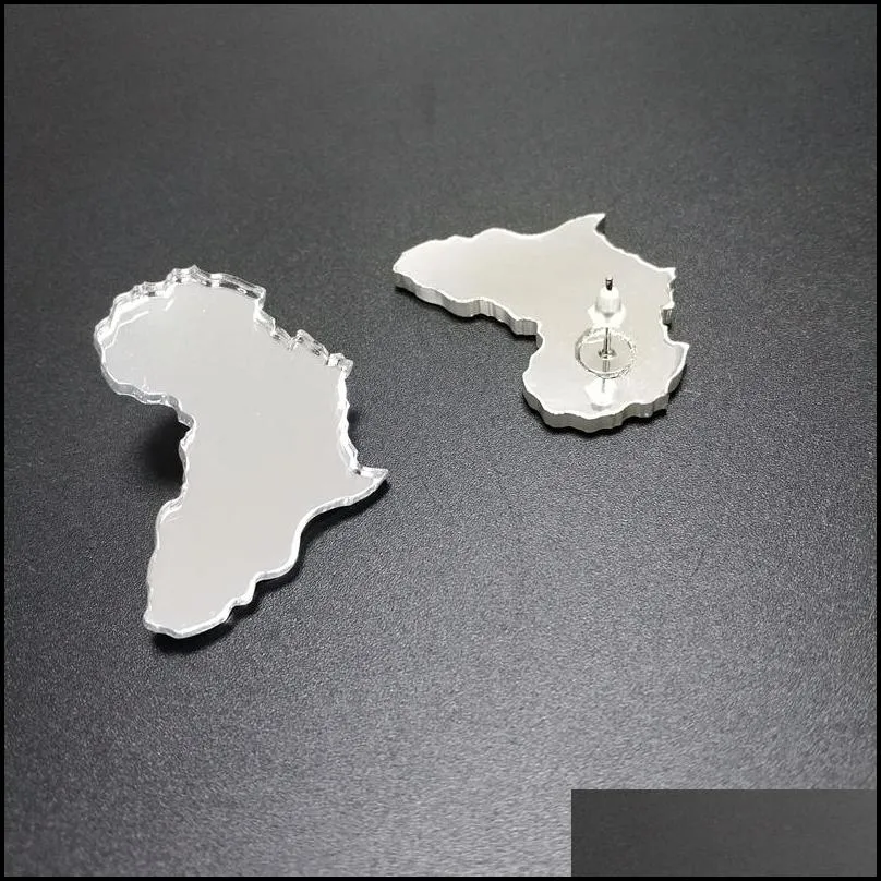 africa map stud earrings for womens jewelry mirror acrylic fashion accessories