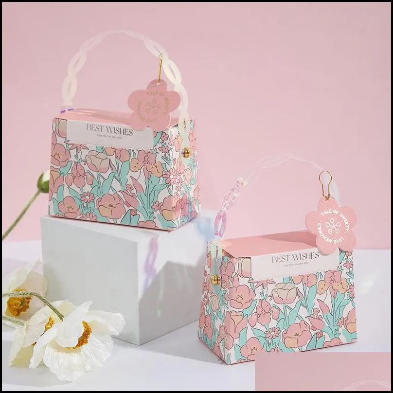 flower gift boxes candy cake paper package handle box cookie chocolate souvenir wedding gift packaging party favors for guests