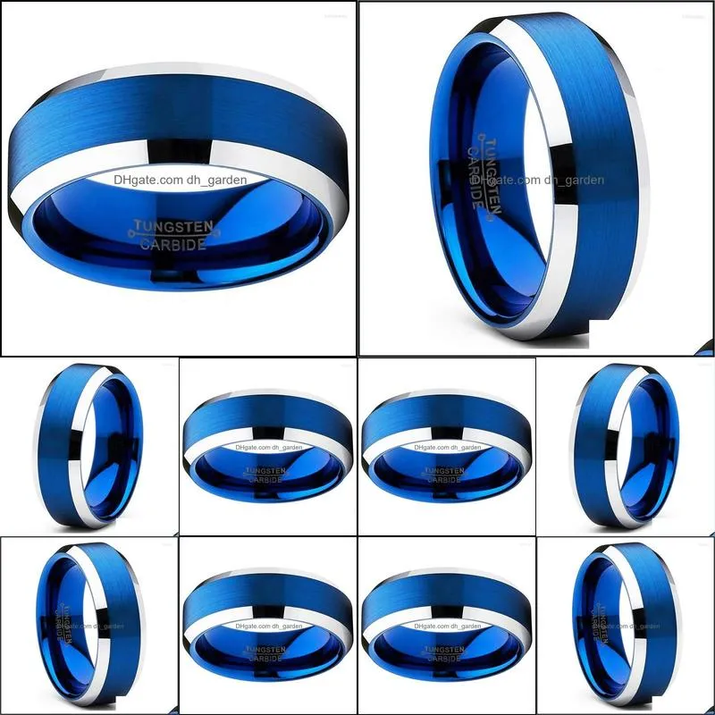 wedding rings 8mm mens and womens blue tungsten carbide ring brushed finish stainless steel jewelry fashion jewelrywedding