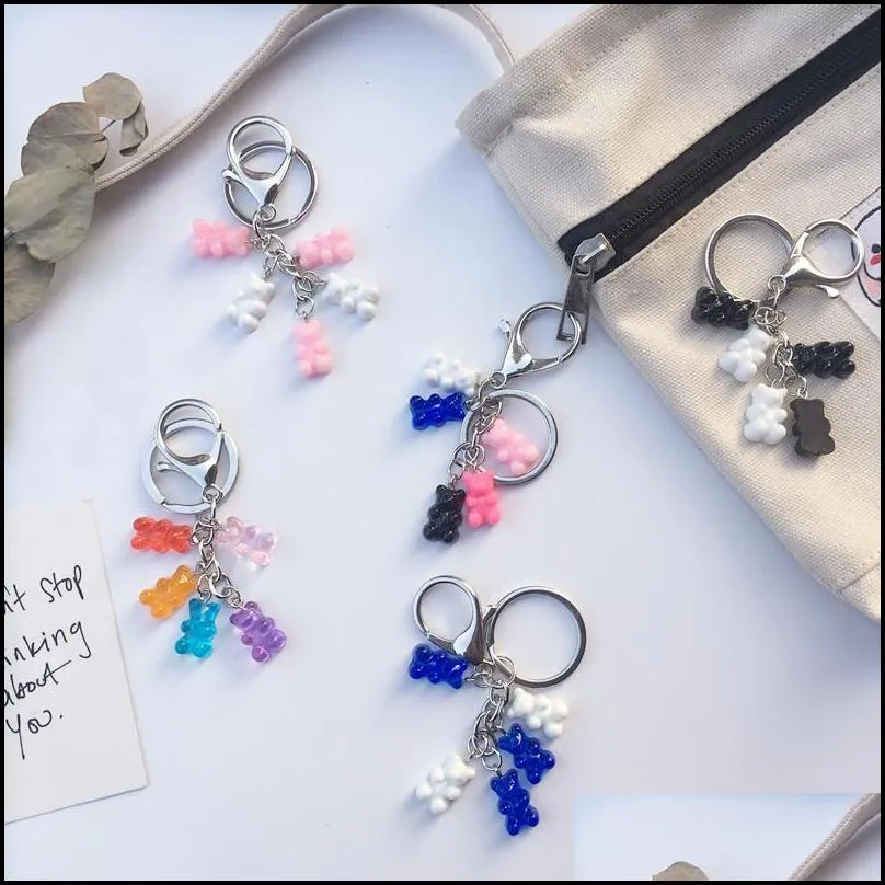 resin candy keyring colorful lovely bear keychain cartoon bears dangles pendant cute girl dangle 6 colors
