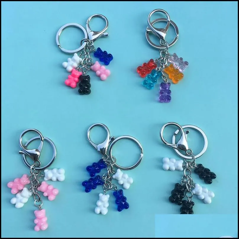 resin candy keyring colorful lovely bear keychain cartoon bears dangles pendant cute girl dangle 6 colors