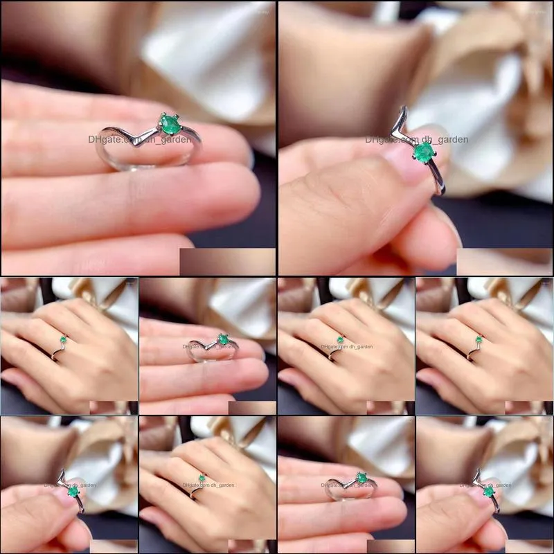 cluster rings style womens ring 925 silver inlaid high quality natural emerald simple atmosphere