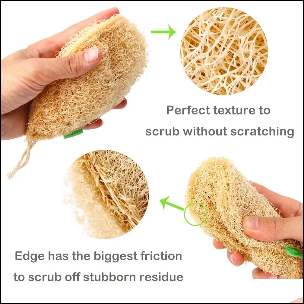 2pcs eco friendly natural loofah kitchen sponge multilayer organic vegetable scrubber anti oil dish bowl pot cleaning scrub pad 220926