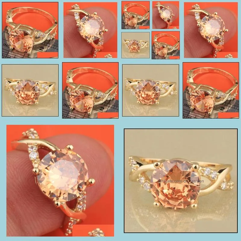 wedding rings fantastic champagne zircon gems morganite jewelry gold solitaire ring us size 6 / 7 8 9 s1862wedding