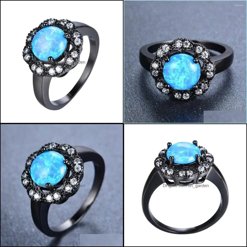 wedding rings boho female blue fire opal ring vintage 14kt black gold cross for women promise round flower love engagement ringwedding