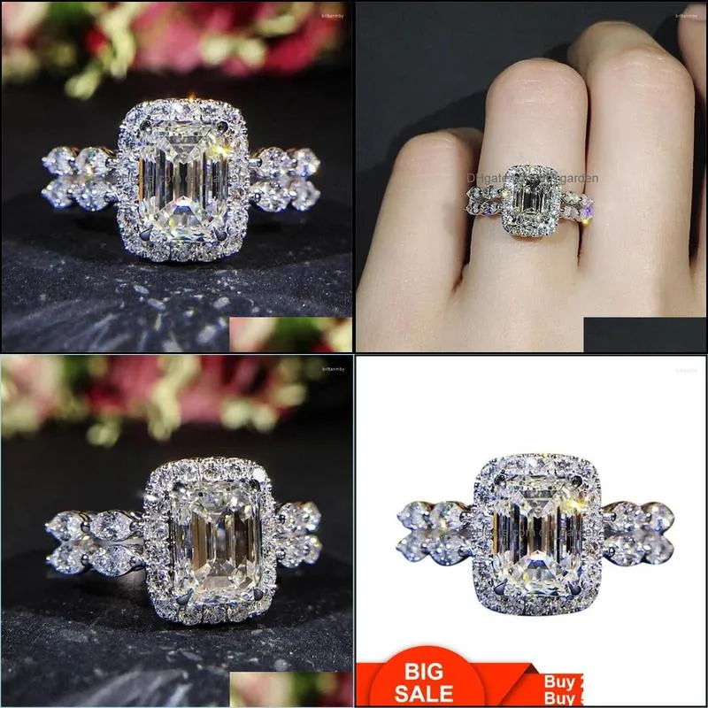 cluster rings sparling lovers promise ring sets silver color cz party wedding band for women engagement finger jewelry gift