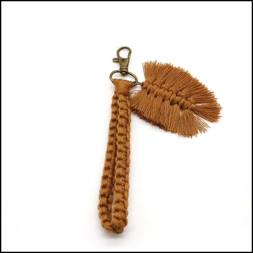 boho handmade woven macrame keychain with leaf charm //designer bag accessories //key ring chain/tiny keyring