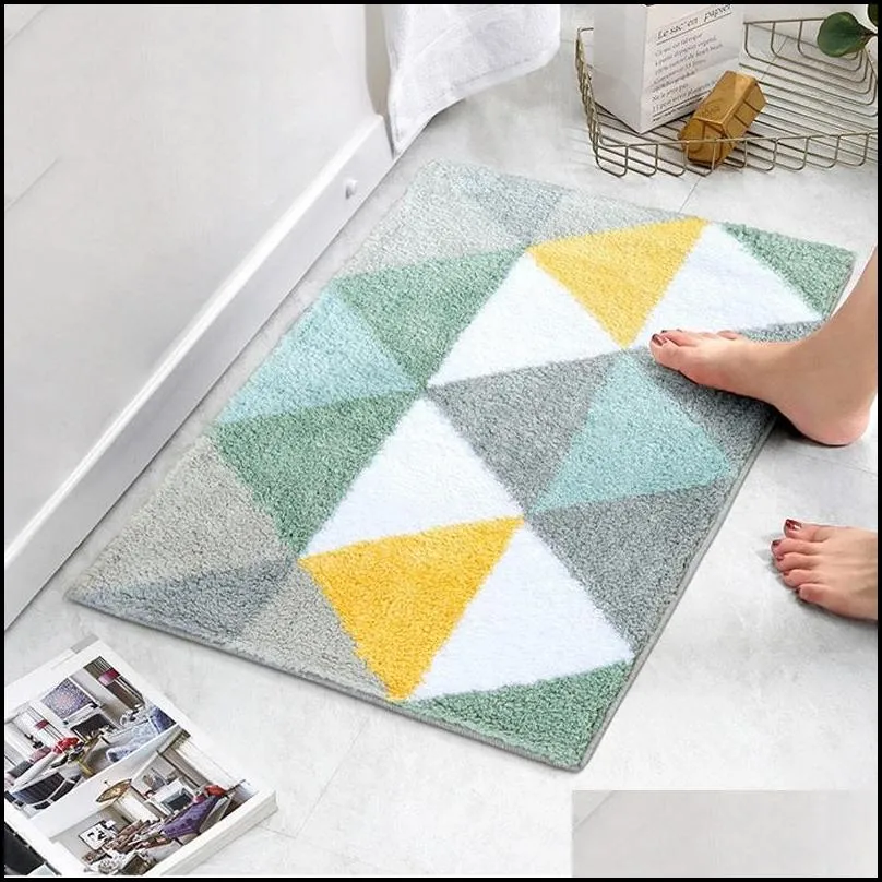 geometric flocking bath mat nonslip absorbent microfiber bathroom rug kitchen carpet home entrance door mat super soft bath rug