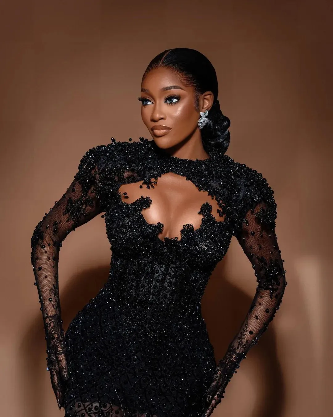 Luxury Black Girls Mermaid Prom Dresses Feathers Pearls Party Dresses Illusion Long Sleeves Custom Made Evening Dress