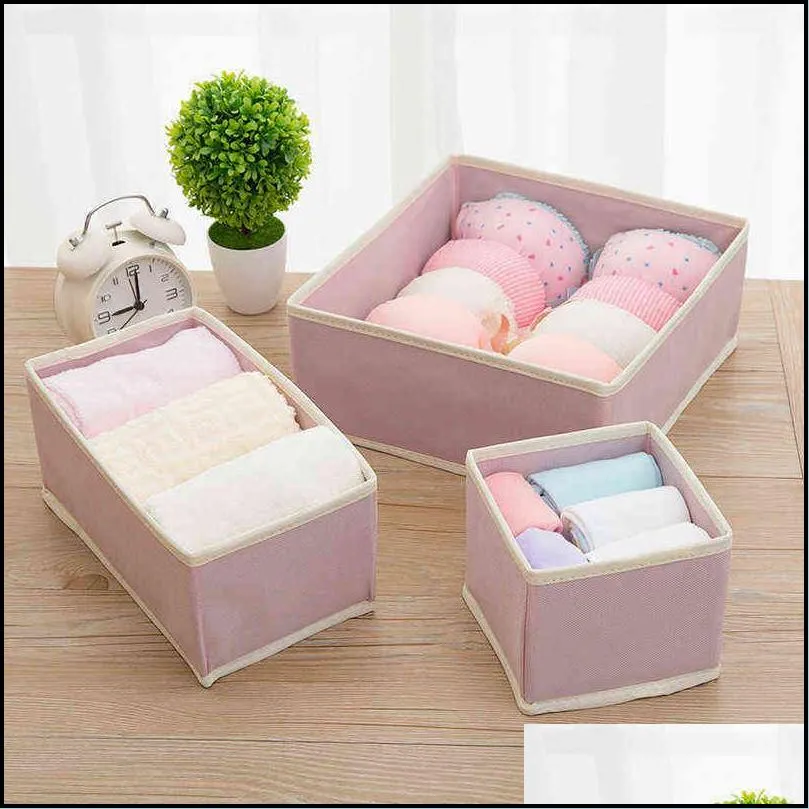 6 pcs nonwoven fabric organizer for underwear solid wardrobe drawer boxes fashion box storage small items zipper eco 211102