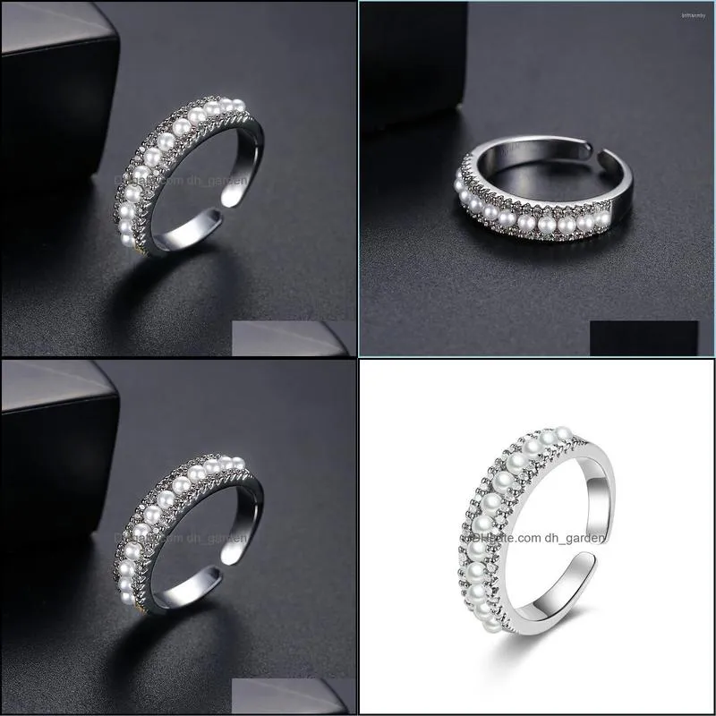 wedding rings charm silver color white pearl ring cute female luxury crystal stone for women dainty bridal open engagement ringwedding