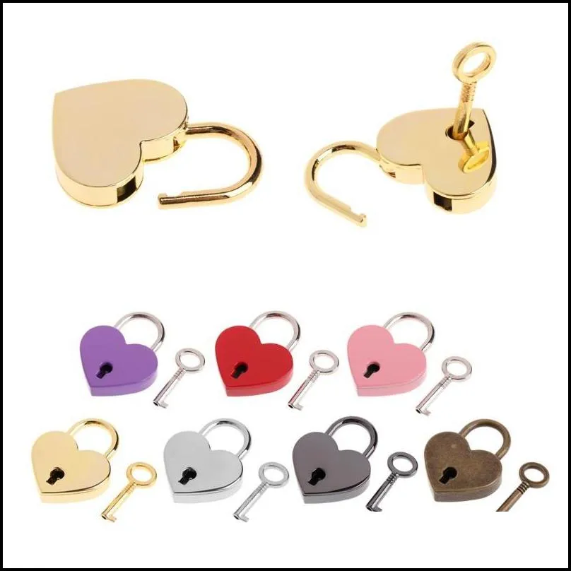 heart shape padlocks vintage hardware locks mini keys lock with key travel handbag suitcase padlock 30x39mm