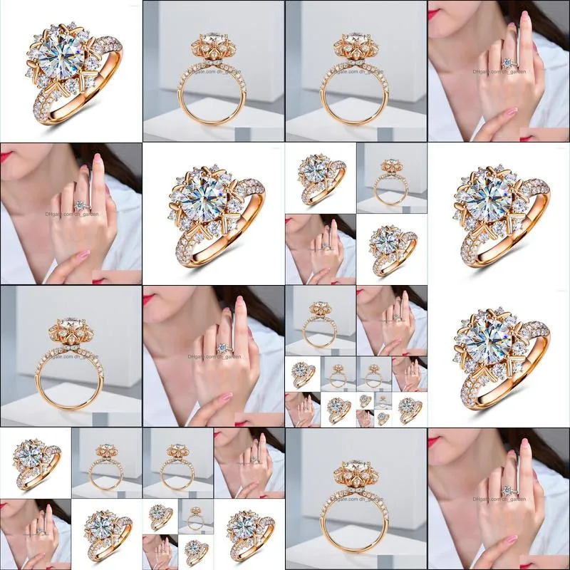 wedding rings luxury female crystal snowflake thin ring trendy rose gold color engagement charm white zircon for womenwedding brit22