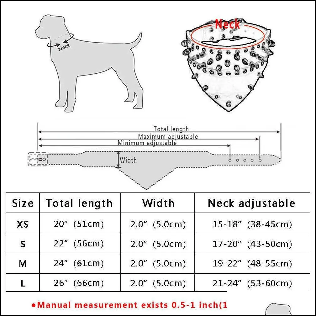 2 wide pet dog bandana collars leather spiked studded collar scarf neckerchief fit for medium large s pitbull boxer 211022