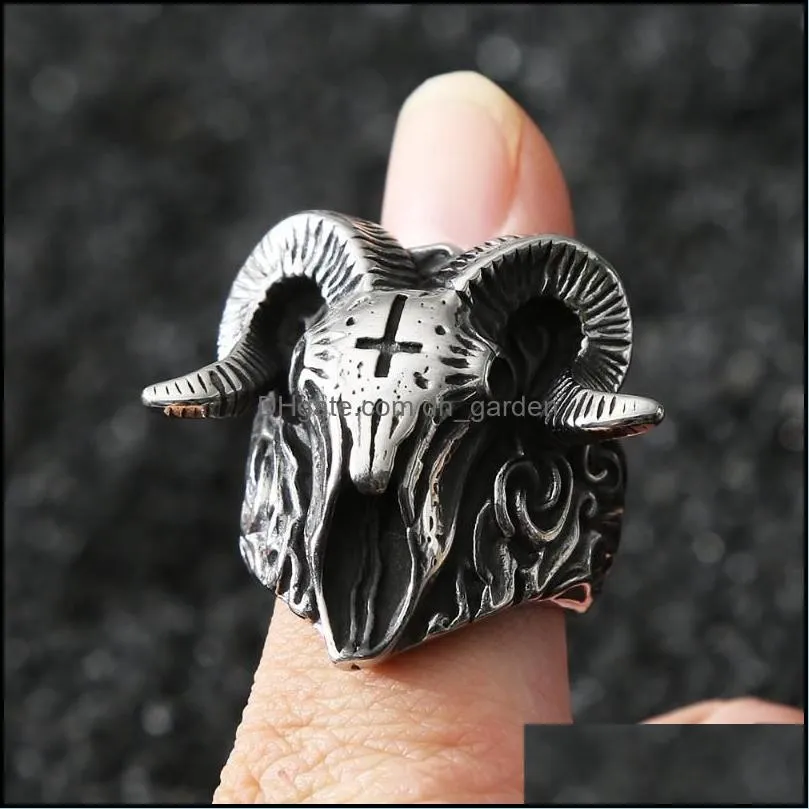 cluster rings gothic demon lucifer retro satan ring for men punk hip hop 316l stainless steel goat head skull fashion jewelry gift