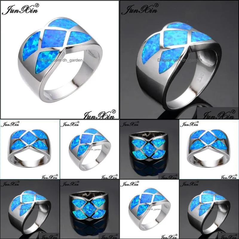 wedding rings simple women geometric ring blue fire opal fashion white gold filled jewelry vintage for womenwedding brit22