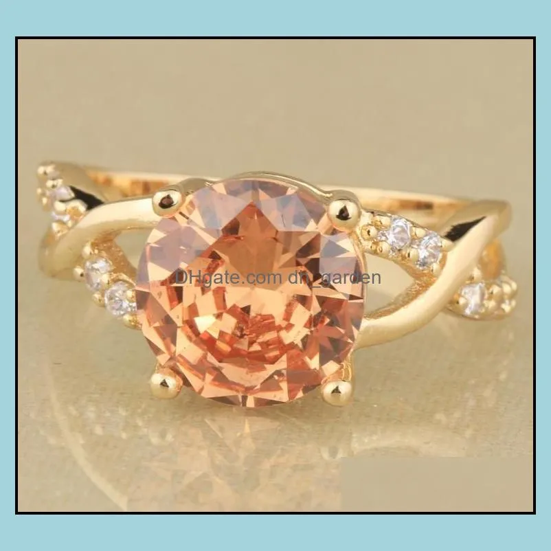 wedding rings fantastic champagne zircon gems morganite jewelry gold solitaire ring us size 6 / 7 8 9 s1862wedding