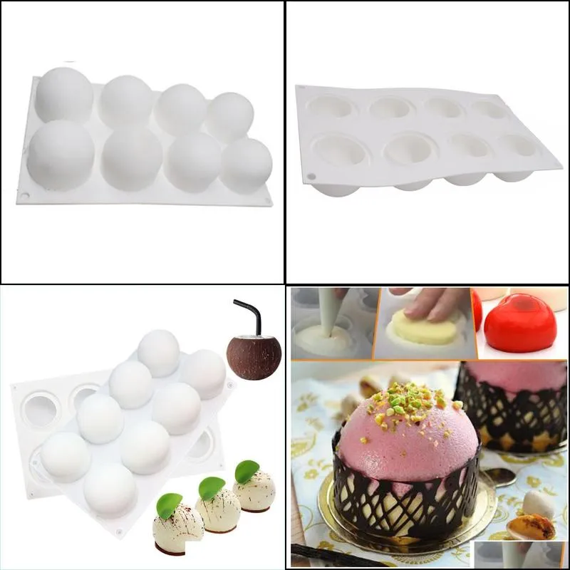 8 holes sphere silicone mold 3d spherical mousse cake dessert decoration tools 220601