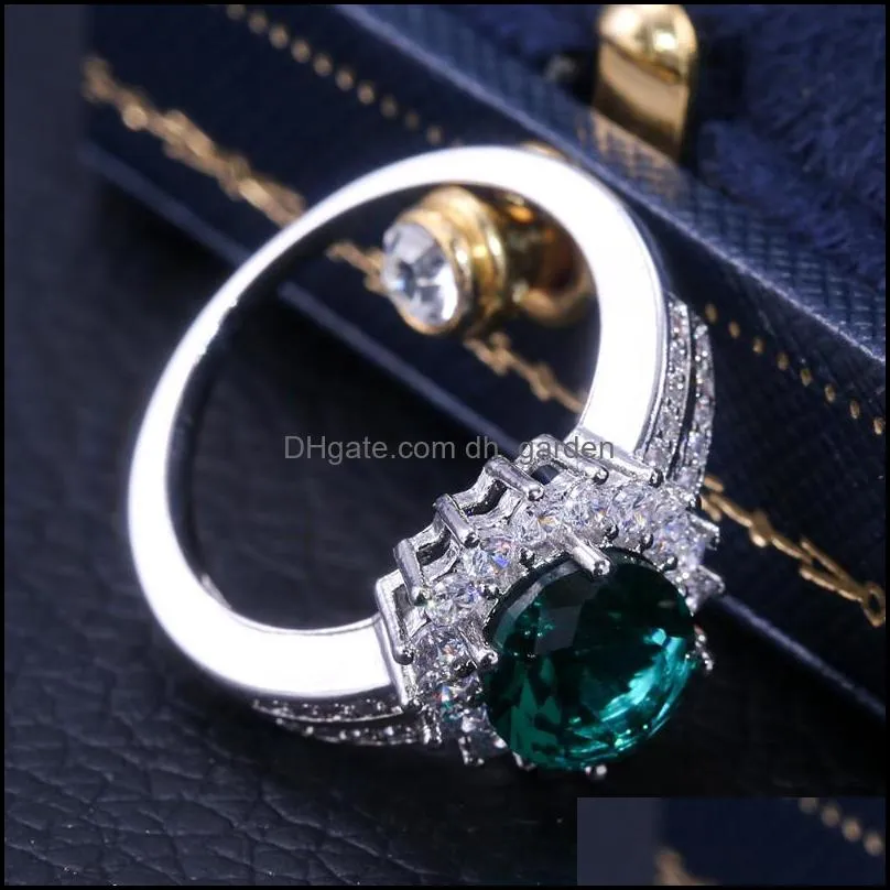wedding rings huitan romantic plant series luxury flower shaped vintage euro style engagement ring with bright green stoedding brit22