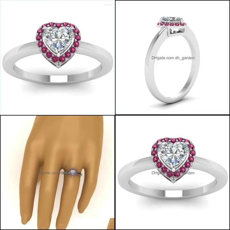 wedding rings romantic proposal jewelry for women with bright heart shaped red cz stone engagement ringwedding brit22