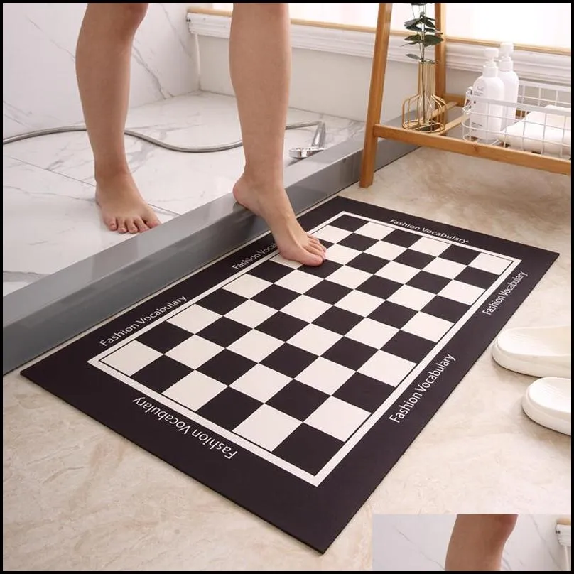 bathroom antislip mat checkerboard diatom mud quickdrying absorbent pad toilet floor mat soft diatomite bathroom nordic carpet