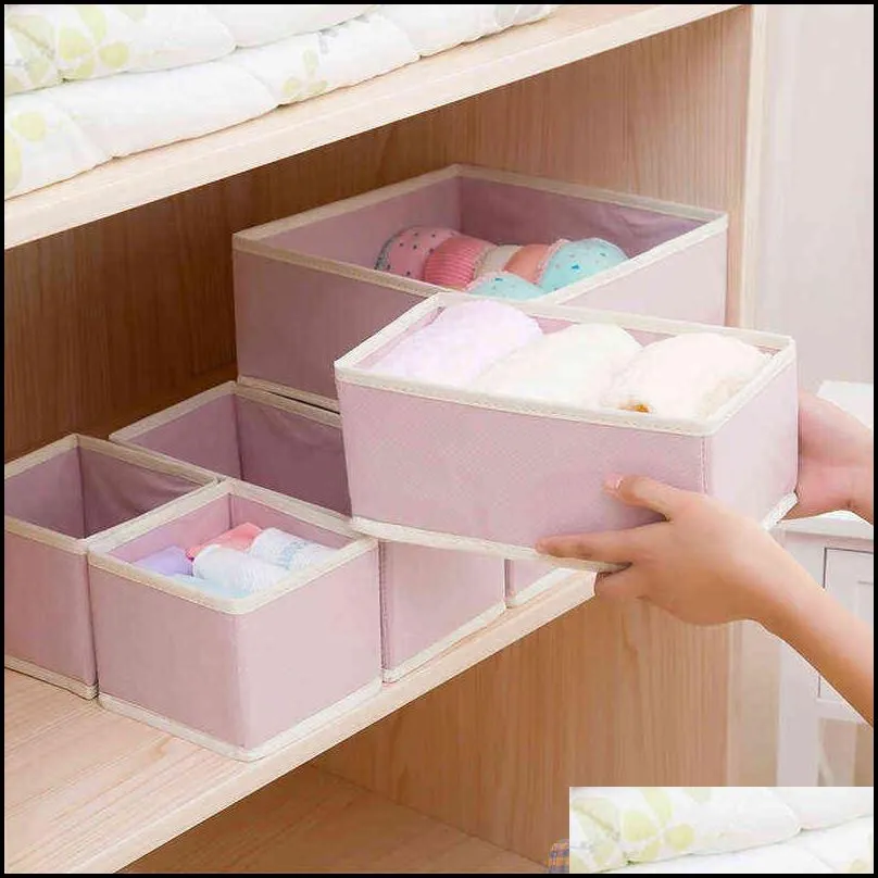 6 pcs nonwoven fabric organizer for underwear solid wardrobe drawer boxes fashion box storage small items zipper eco 211102