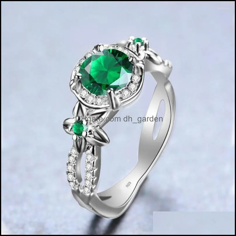 cluster rings silver for women real 925 sterling emerald ring with diamonds exquisite flowers boho engrave fine jewelry