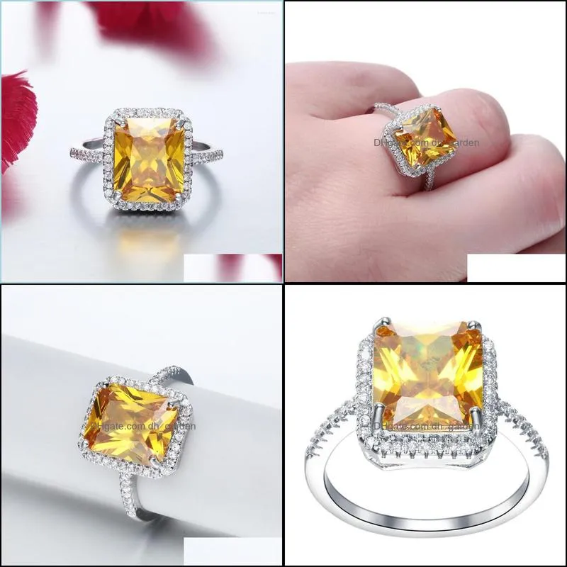 wedding rings fashion square yellow crystal shape women luxury micro cubic zirconia stones dancing party grace female jewelry ringwedding