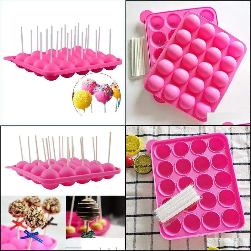 20 holes round lollipop silicone mold baking spherical chocolate cookie candy maker  stick tray cake mould 220601