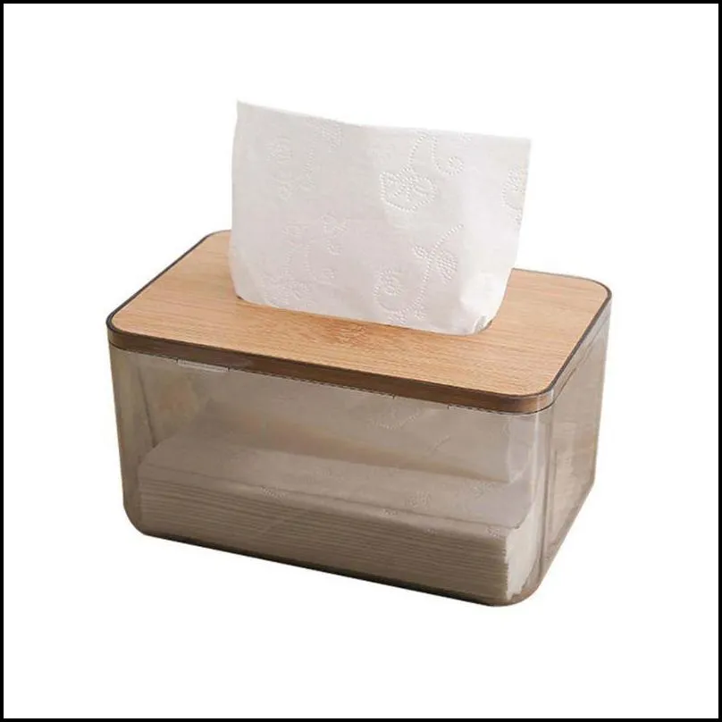 bamboo wooden cover plastic tissue box paper holder dispenser home storage case 220523