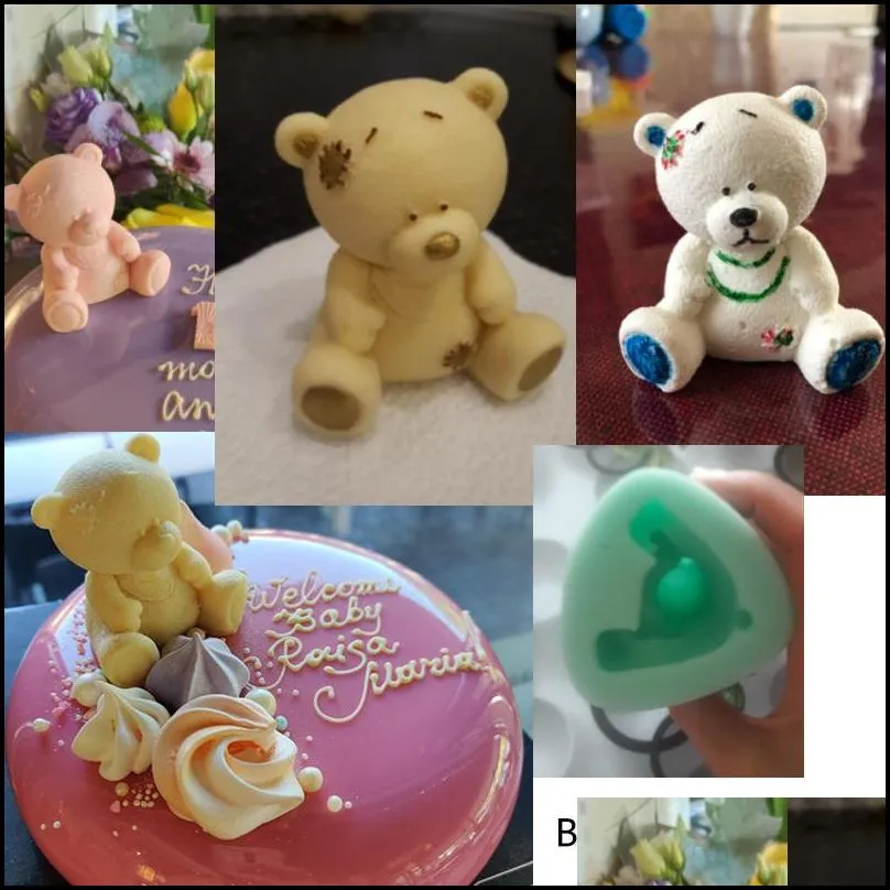 3d teddy shape animals silicone mold diy christmas cake candy chocolate mousse decoration crafts baking tool 220601