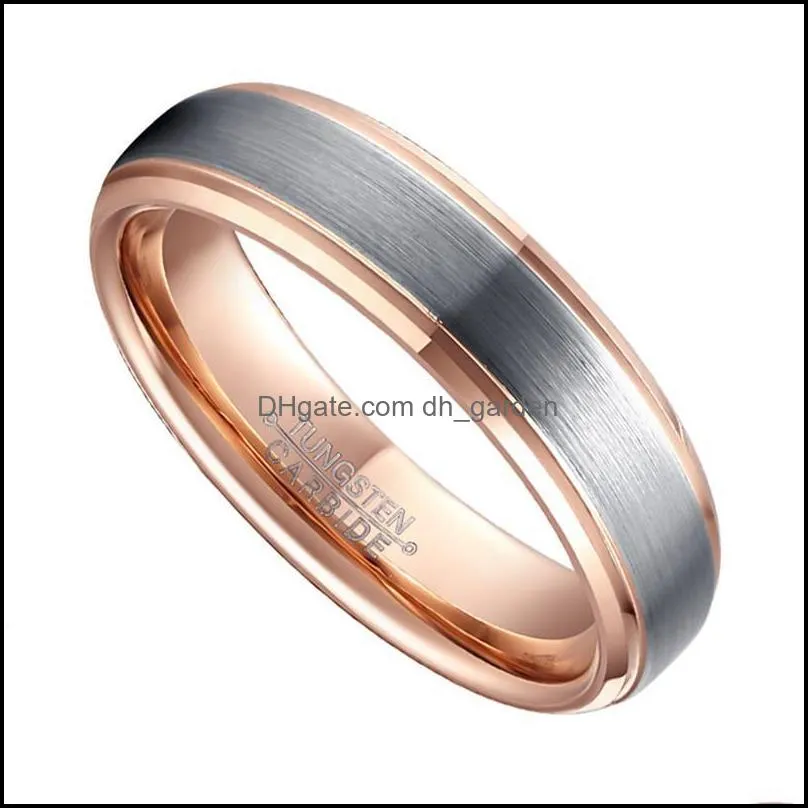 wedding rings wholesale costume jewelry rose gold color tungsten steel carbide contrast brushed 6mm wdding band ring for women and