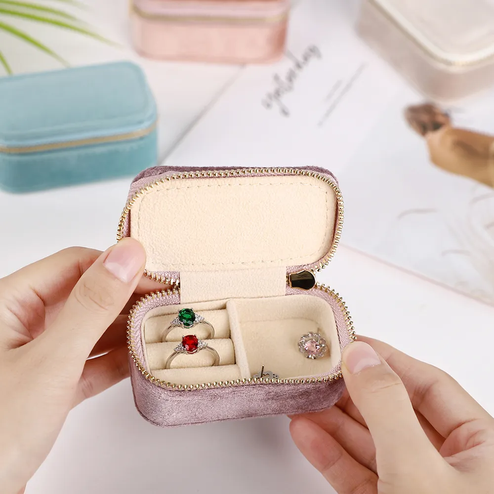 mini jewelry box for women travel portable studs earrings ring necklace organizer high quality velvet packaging display box jewelry packaging amp display