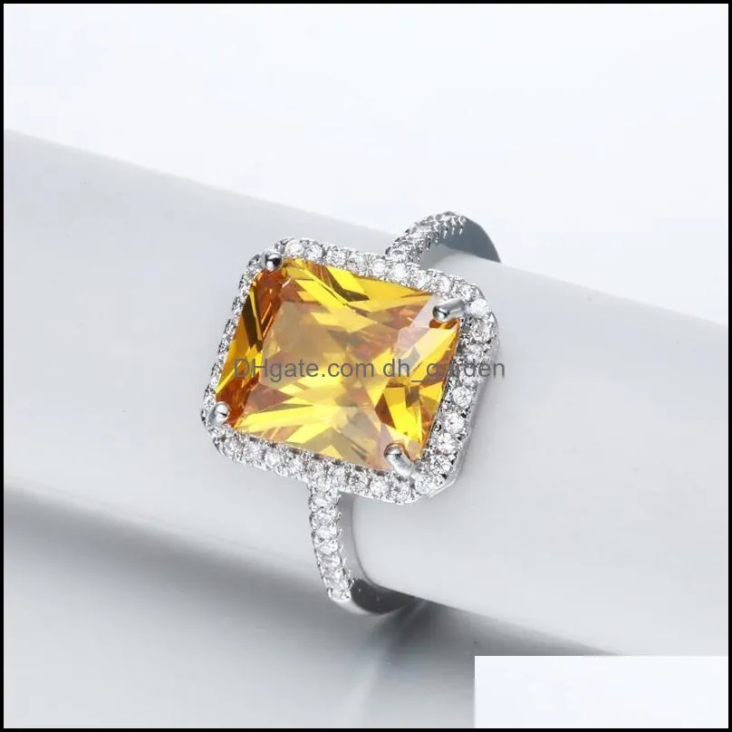 wedding rings fashion square yellow crystal shape women luxury micro cubic zirconia stones dancing party grace female jewelry ringwedding