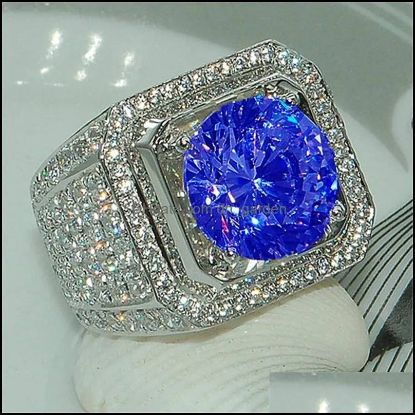 wedding rings luxury full blue crystal big stone cubic zirconia for men and women male metal plated zircon ring sz 613 y40wedding