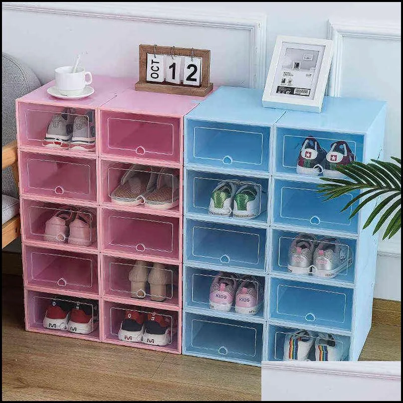 6pcs plastic shoes case thickened colorful transparent drawer boxes stackable box organizer box 211102