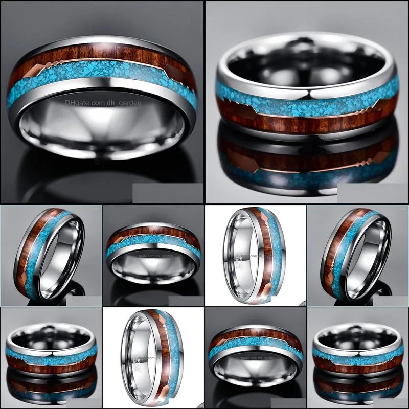 wedding rings 9mm silver color tungsten wood for men jewelry blue opal engagement couple promise ringswedding brit22