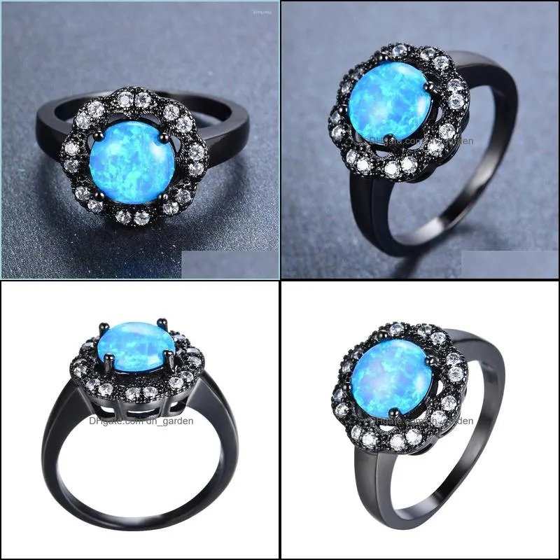 wedding rings boho female blue fire opal ring vintage 14kt black gold cross for women promise round flower love engagement ringwedding