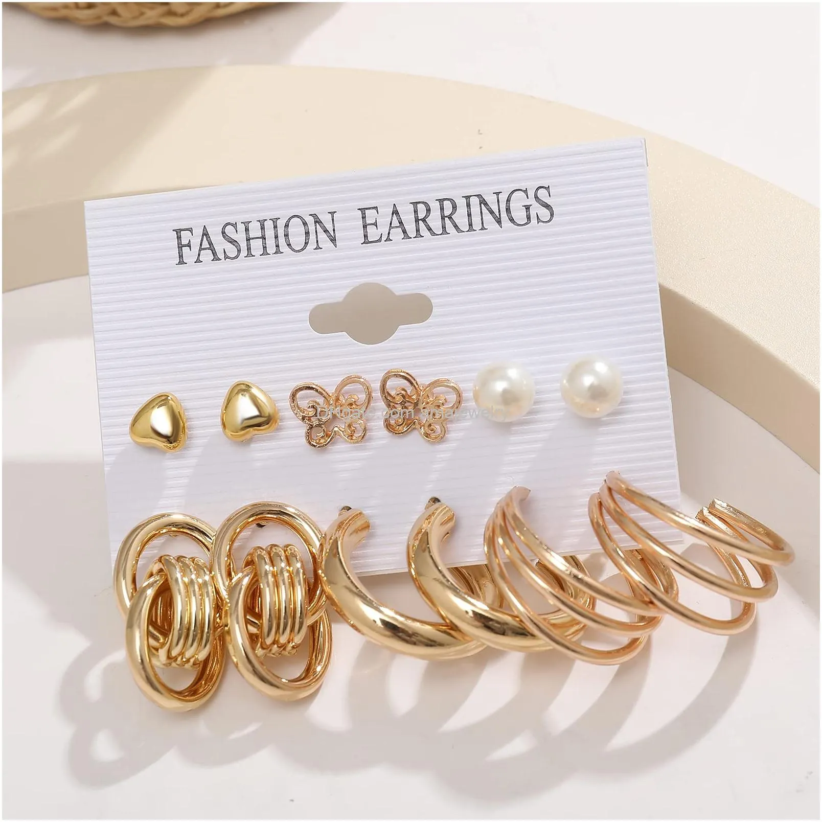 gold hoop earrings set for women multipack boho fashion statement stud hoop earrings pack with pearl butterfly shaped assorted small big hoop earrings jewelry for gift