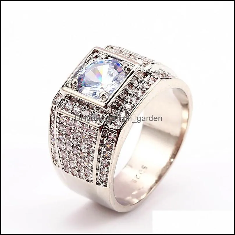 wedding rings luxury male female white zircon stone ring cute silver color crystal round promise engagement for women menwedding