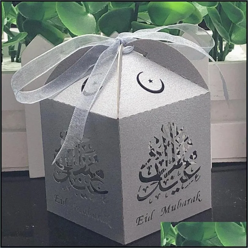 50pcs eid mubarak candy box ramadan kareem gift bag storage diy happy alfitr islam decoration party supplies 220427